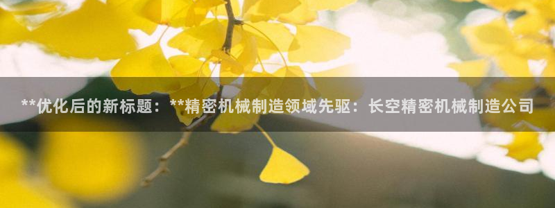 彩神V3大赢家：**优化后的新标题：**精密机械制造领域先驱：长空精密机械制造公司